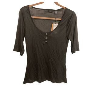Vero Moda Women's Scoop Neck Top Large Black NWT Silver Snaps Semi Sheer